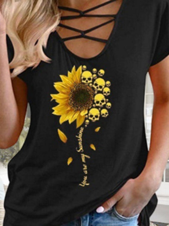 Sunflower Print Casual Short-sleeved T-shirt