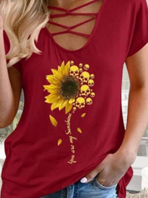 Sunflower Print Casual Short-sleeved T-shirt