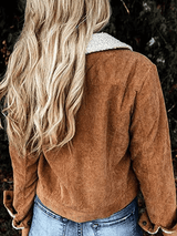 Women's Jackets Lamb Wool Panelled Corduroy Fur Collar Jacket