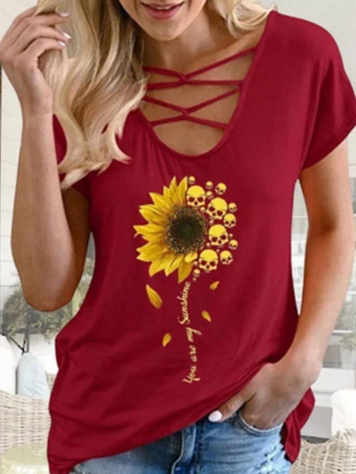 Sunflower Print Casual Short-sleeved T-shirt