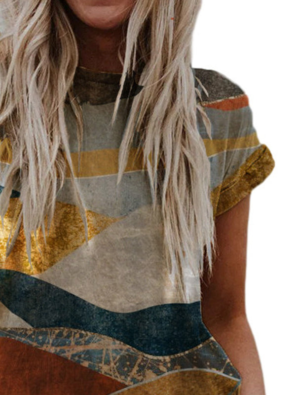 Casual Mountain Print Short Sleeve Loose Top T-shirt