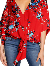 V-neck Mid-sleeve Knotted Print Top