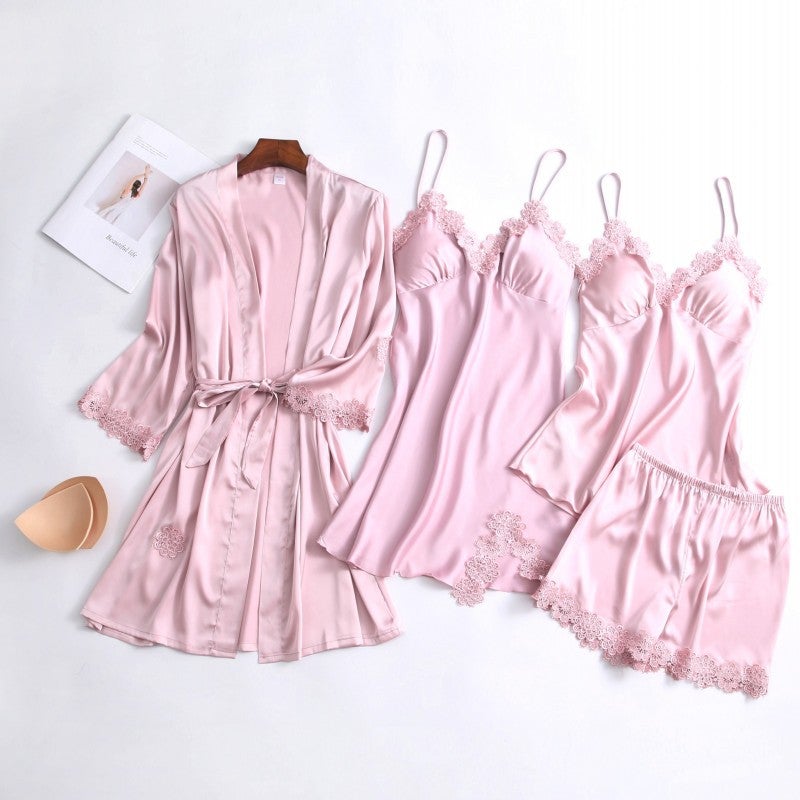 Women Long Sleeve Silk Pajamas Set