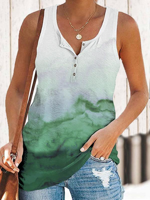 Casual Gradient Printed V-neck Sleeveless Vest