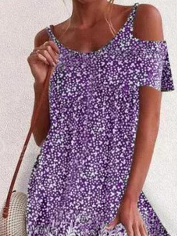 Casual Pullover Print Short Sleeve Off-shoulder Dress