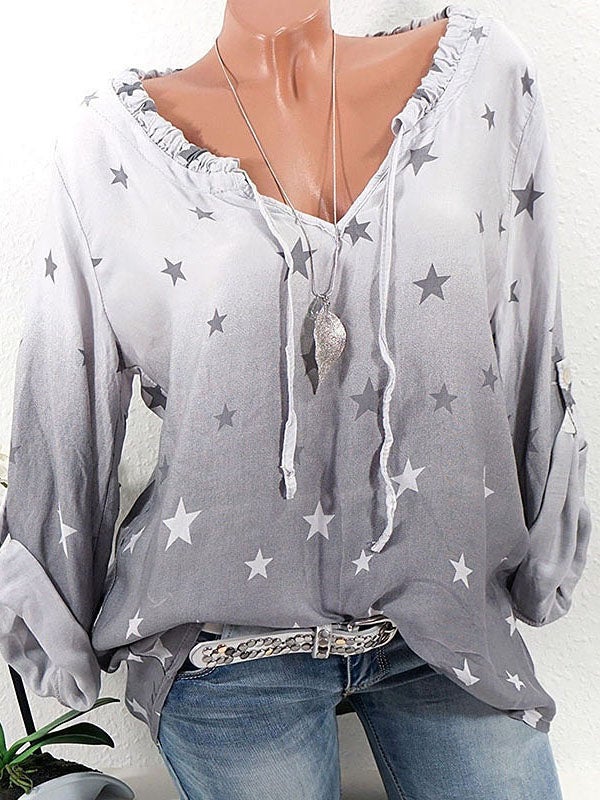 Star Print Long-sleeved Casual Shirt