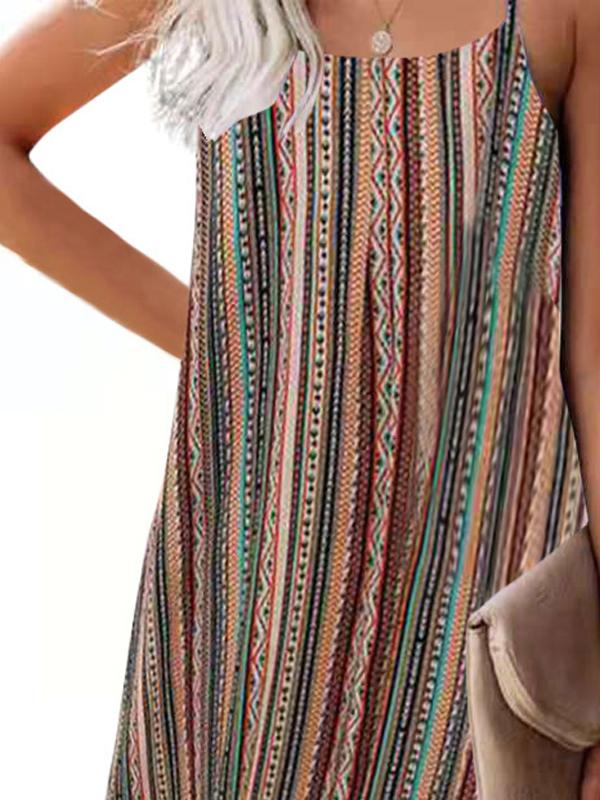 Casual Striped Halter Strap Mini Dress