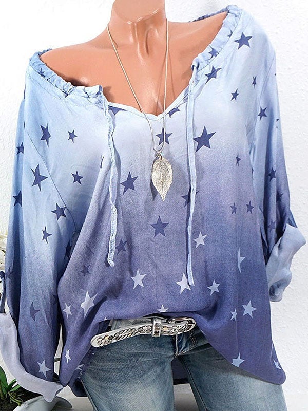 Star Print Long-sleeved Casual Shirt