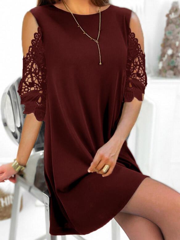 Summer Solid Color Lace Stitching Mini Dress