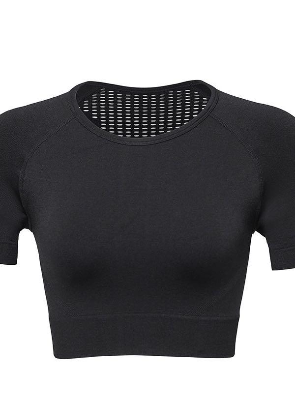 Solid Raglan Sleeve Crop Sports Tee