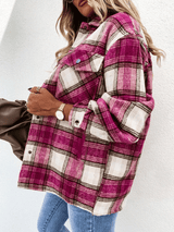 Women's Coats Retro Check Pocket Long Sleeve Shirt Coat