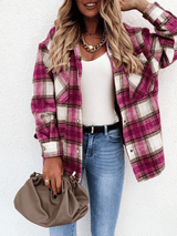 Women's Coats Retro Check Pocket Long Sleeve Shirt Coat