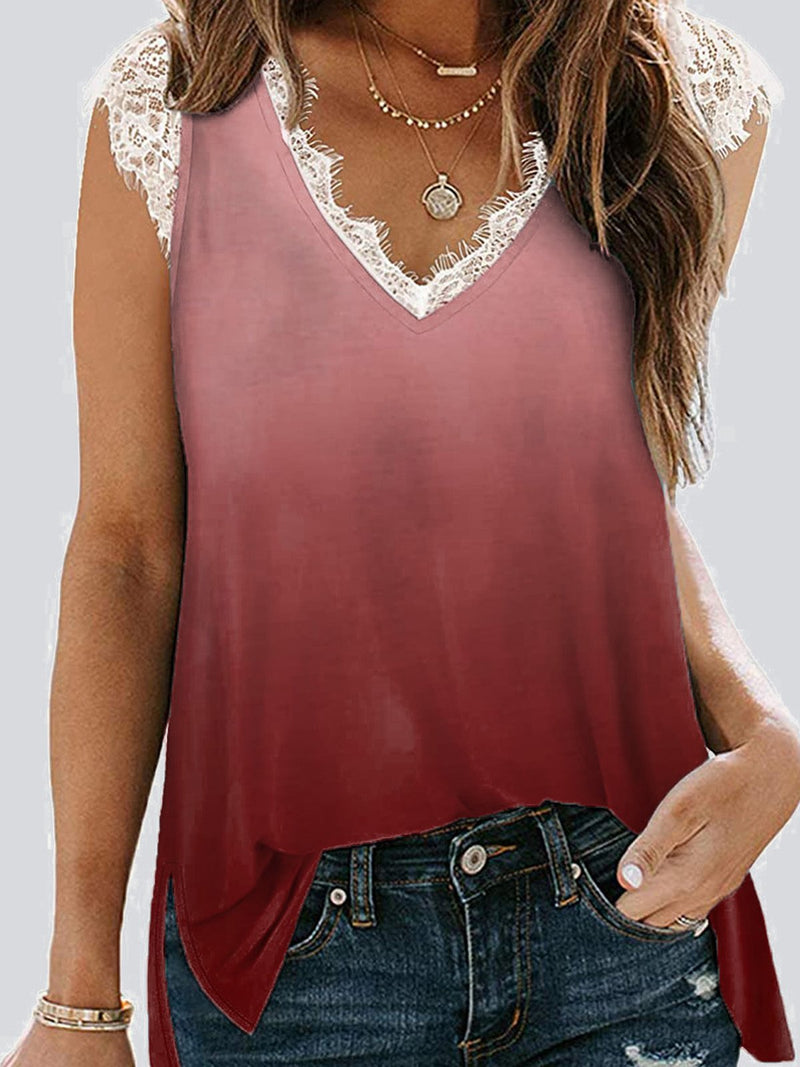 Casual Gradient Color  V Neck Sleeveless Tank Top