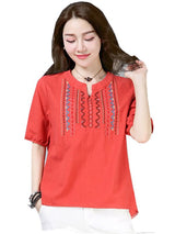 Women's Embroidery V-neck Short Sleeve Tee