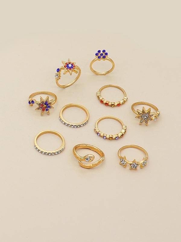 10pcs Rhinestone Decor Star Shaped Ring - INS | Online Fashion Free Shipping Clothing, Dresses, Tops, Shoes