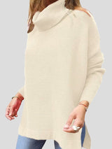 Women's Sweaters Turtleneck Pullover Long Sleeve Split Sweater