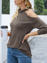 Women's Sweaters Solid Long Sleeve Off Shoulder High-Neck Sweater