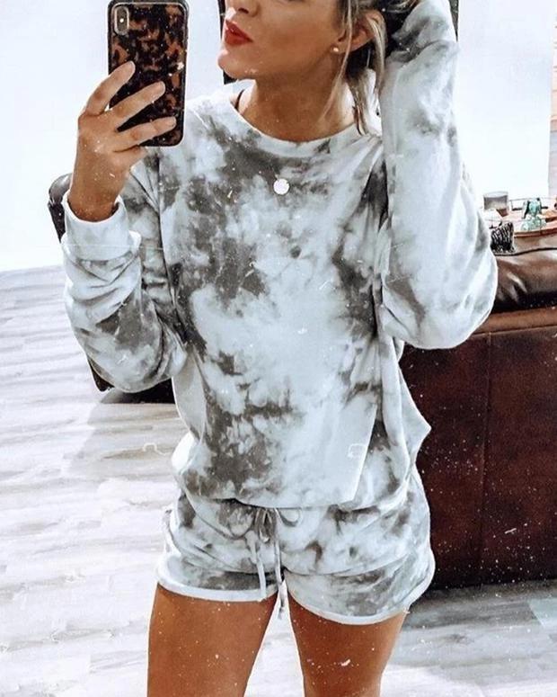 Sports Tie Dye T-shirt Shorts Homewear Two-piece