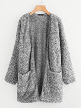 Patch Pocket Open Front Fuzzy Teddy Coat