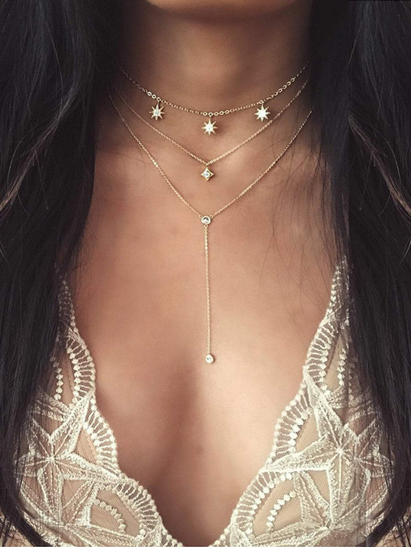 Star Detail Lariats Layered Necklace