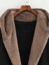 Open Front Fuzzy Hooded Teddy Coat