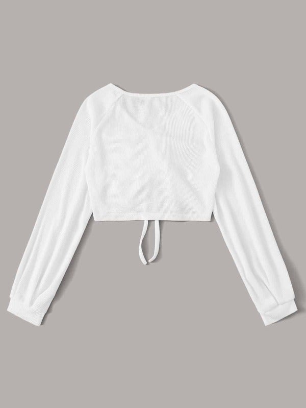 V-neck Drawstring Front Crop Top