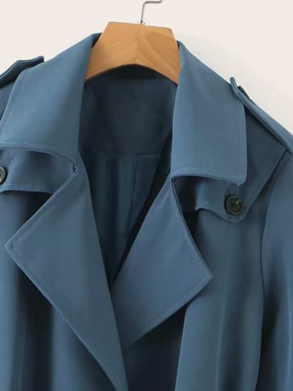 Self Tie Lapel Neck Buttoned Trench Coat