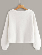 Solid Drop Shoulder Fuzzy Pullover