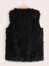 Open Front Fuzzy Vest Coat Without Tee