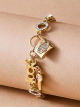 1pc Rhinestone Decor Lock & Key Charm Bracelet