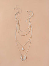 2pcs Waterdrop & Flower Pendant Necklace