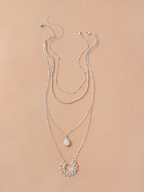 2pcs Waterdrop & Flower Pendant Necklace