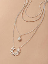 2pcs Waterdrop & Flower Pendant Necklace