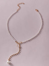 1pc Faux Pearl & Bow Decor Y Lariat Necklace