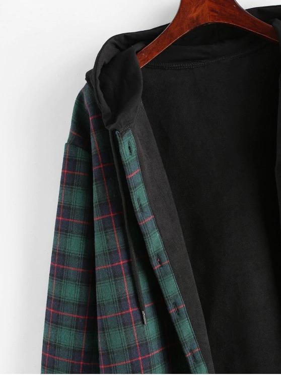 Plaid Button Up Pocket Hooded Coat