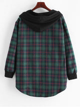 Plaid Button Up Pocket Hooded Coat