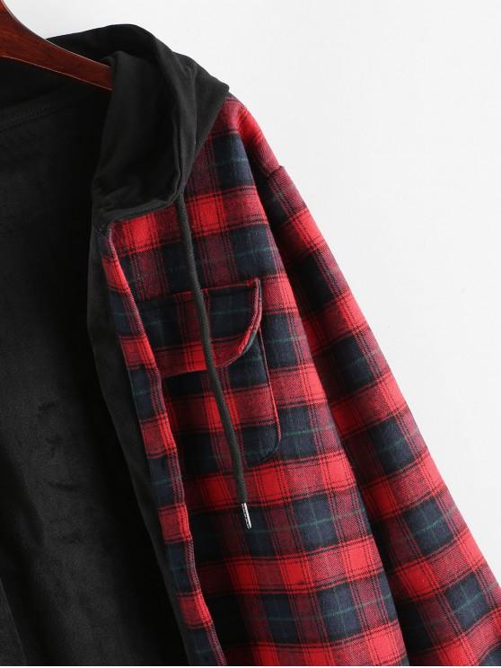 Plaid Button Up Pocket Hooded Coat