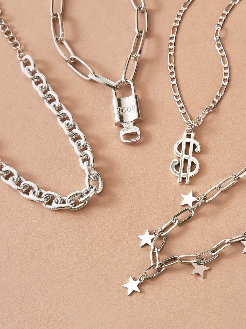 4pcs Star Tassel & Dollar Charm Necklace