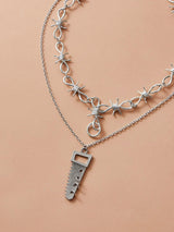 2pcs Metallic Saw & Knot Charm Necklace