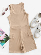 Sleeveless Flap Detail Ribbed Romper