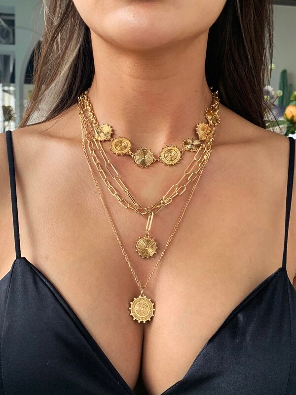 2pcs Textured Metal Layered Necklace