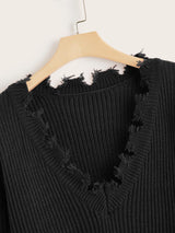 Plus Chunky Knit Frayed Drop Shoulder Sweater