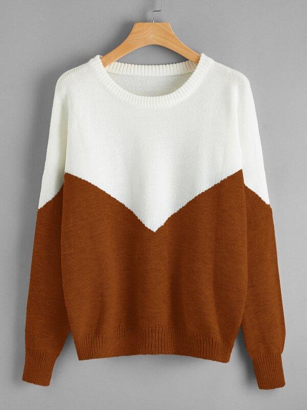 Color Block Drop Shoulder Sweater