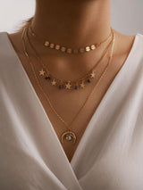 Moon & Star Charm Layered Necklace