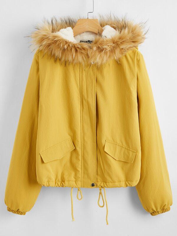 Fleece Lined Fuzzy Hooded Jacket