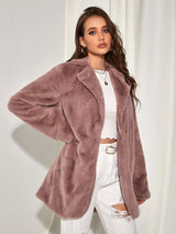 Solid Open Front Fuzzy Coat