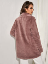 Solid Open Front Fuzzy Coat