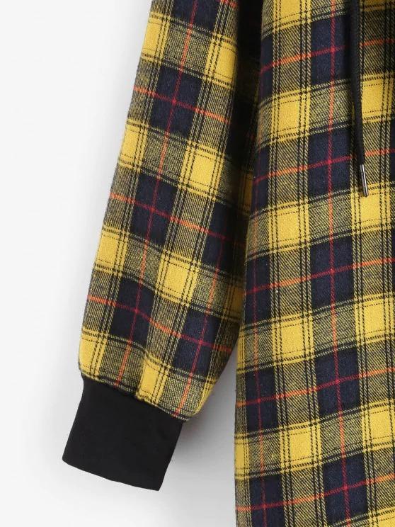 Plaid Button Up Pocket Hooded Coat