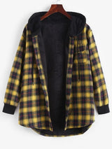 Plaid Button Up Pocket Hooded Coat