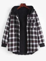 Plaid Button Up Pocket Hooded Coat